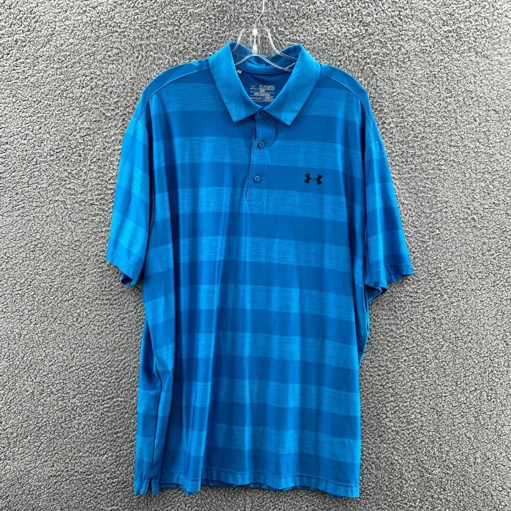 Under Armour Golf Polo Mens 2XL Heat Gear Loose Blue Striped Summer Comfort